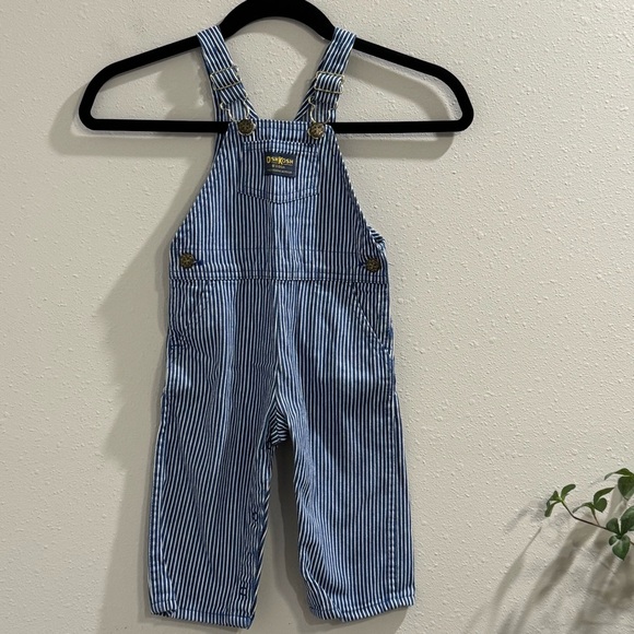 OshKosh B’Gosh Vintage Size 24M Blue Striped 90s Overalls Made In USA Paper Tag - Picture 1 of 7